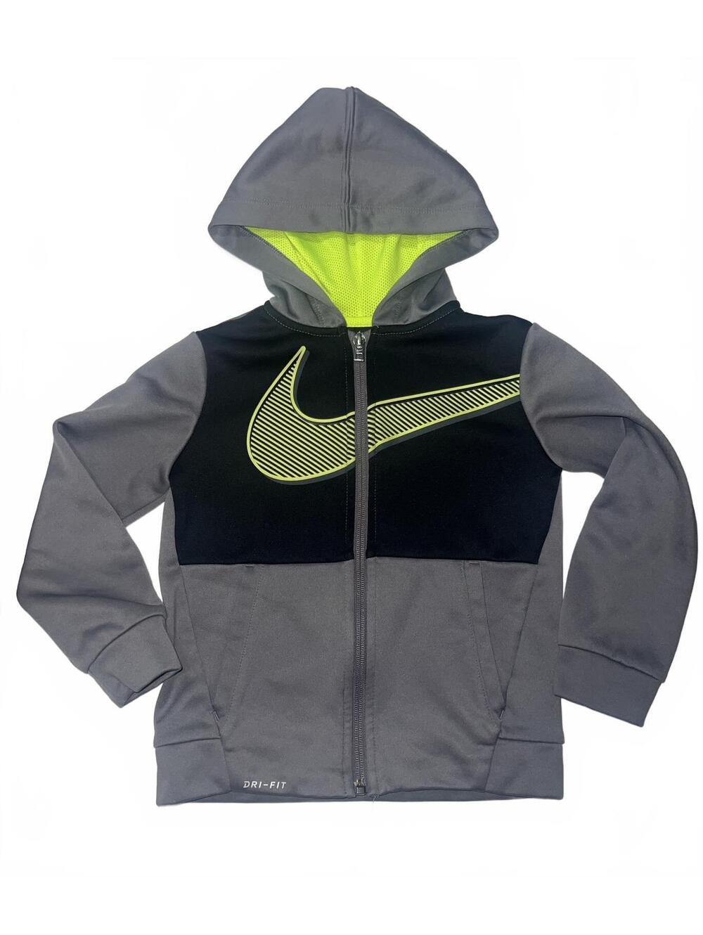 Nike DriFit Toddler Boys 4T Grey Black Volt Nike Check fleece lined zipup hoodie